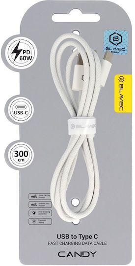 Blavec Braided USB 2.0 Cable USB-C male - USB-A 60W PD Λευκό 3m