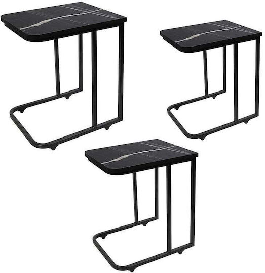 Rectangular Coffee Table Set of 3 Black MDF with Metal Legs and Wheels 45-43-42 cm Soy116 Espiel