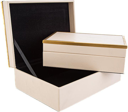 Holz-Lederimitat-Kronen-Etui Set aus 2 Stück 27,5x19,5x10,5cm Nude Ls10184
