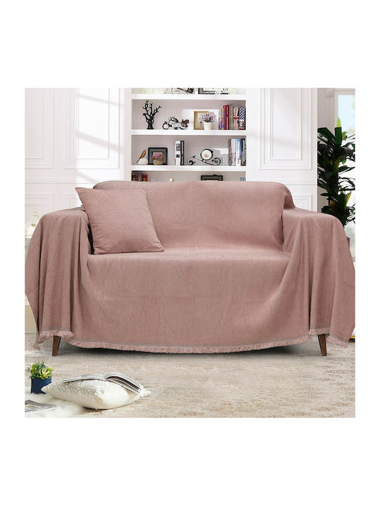 Lino Home Valio Three-Seater Sofa Throw Chenille 180x300cm Dusty Pink