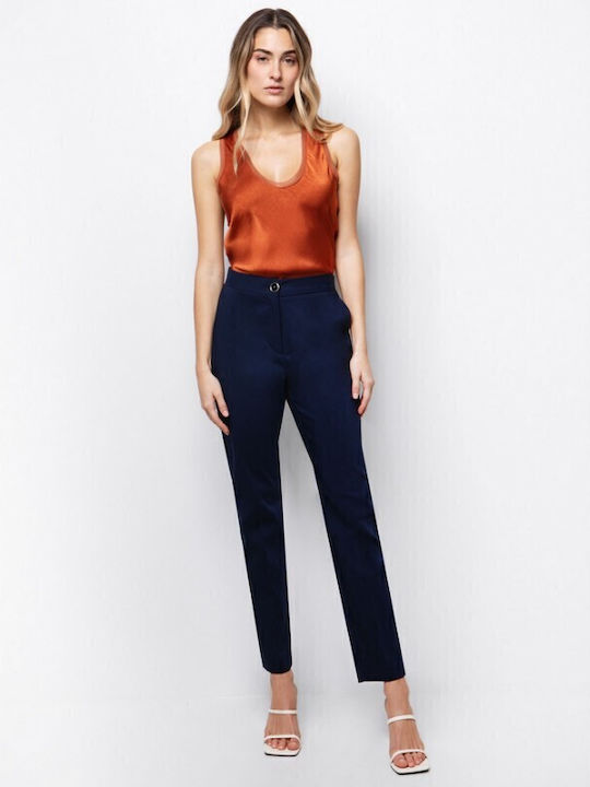 Women's High-waisted Fabric Trousers Navy Blue