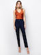 Women's High-waisted Fabric Trousers Navy Blue