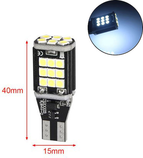 Λάμπα Αυτοκινήτου & Μοτοσυκλέτας T10 / T15 / W5W / W16W Canbus LED 6500K Ψυχρό Λευκό 12-24V 3W