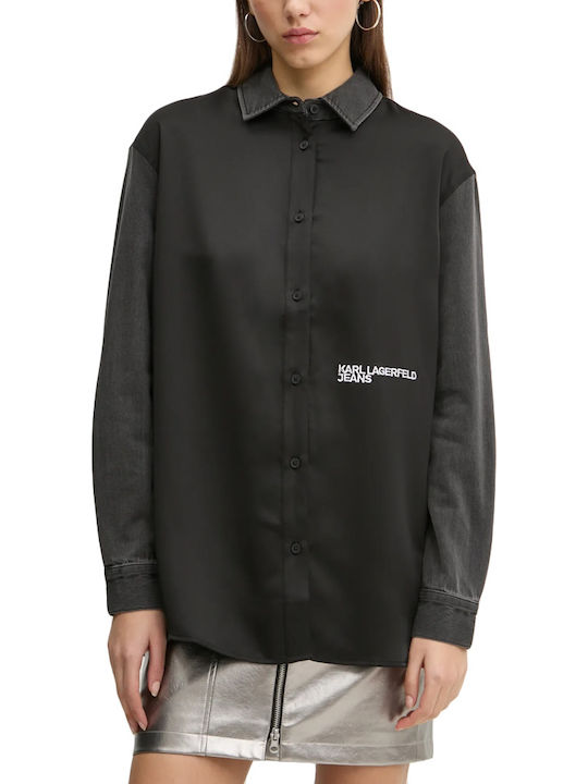 Women's Satin Long Sleeve Shirt Black