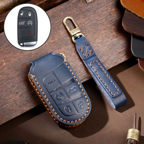 Genuine Leather Hallmo Car Key Protective Cover Jeep Compass 5 Buttons Blue