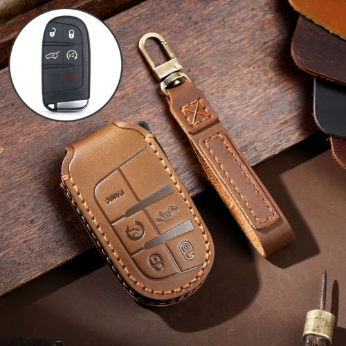 Husă de Protecție Cheie Auto din Piele Naturală Hallmo pentru Jeep Compass 5 Butoane Maro