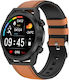 Et310 1.39 Inch Ips Screen Ip67 Waterproof Leather Band Smart Watch Support Body Temperature Monitoring Ecg Brown