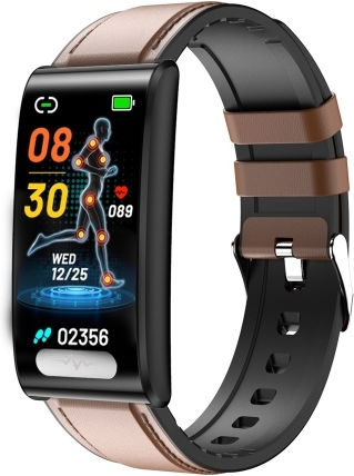 Tk70 1.47 Inch Color Screen Smart Leather Strap Watch Support Heart Rate Blood Pressure Blood Oxygen Blood Sugar Monitoring Brown