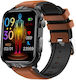 Tk11p 1.83 Inch Ips Screen Ip68 Waterproof Leather Band Smart Watch Support Stress Monitoring Ecg Brown