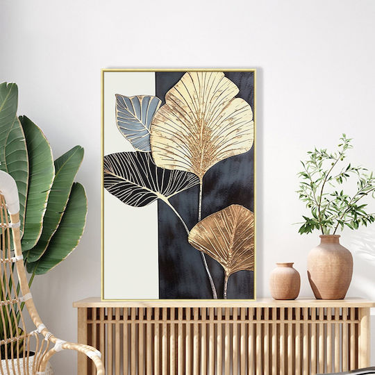 Wall Painting Fb94546.02 Frame Beige-Canvas Print Wide Leaves 52.5x2.8x72.5cm