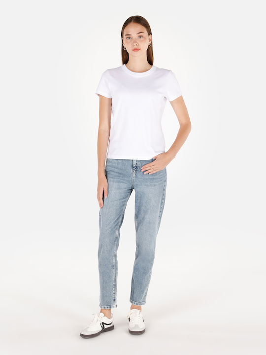 Damen Hochgeschnittenes Stoffhose in Mom Passform Blau