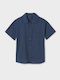 Kids Checked Shirt Short Sleeve blue squirrel