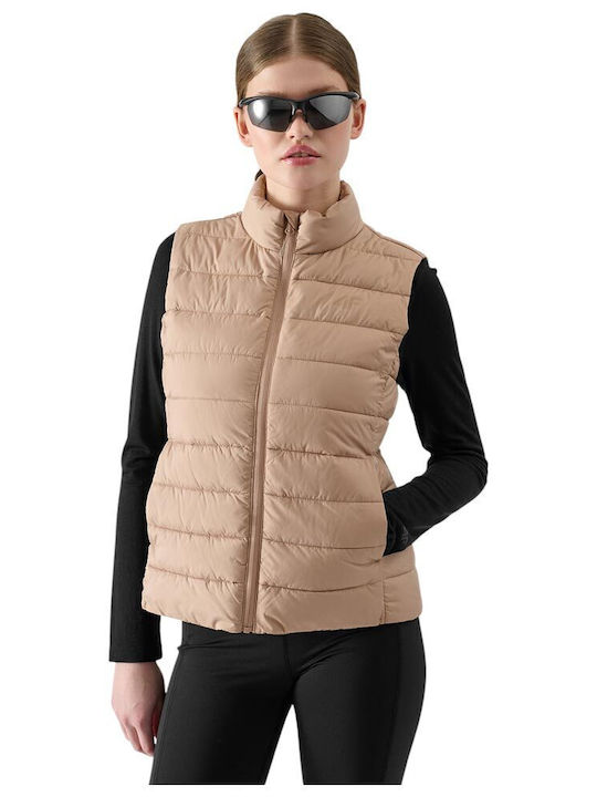 Short Women's Sleeveless Puffer Jacket for Winter Beige