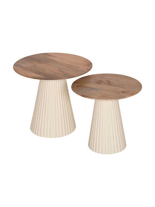 Rundes Zentrales Kaffeetisch aus Massivholz Ecru 2 Stück M40xP40cm