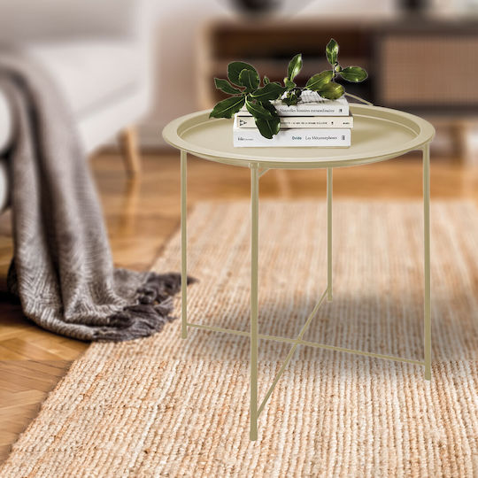 Round Side Table Metal Ivory 47x47x51 cm