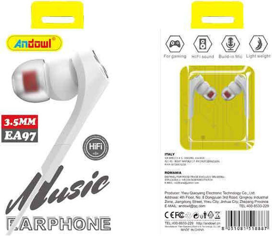 Andowl Ea97 In-ear Handsfree Headphones with Connector 3.5mm
