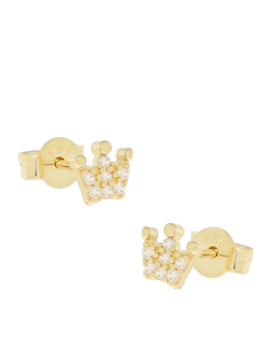 Crown Earrings K14 Yellow Gold Zircon Stones 5ni.351or