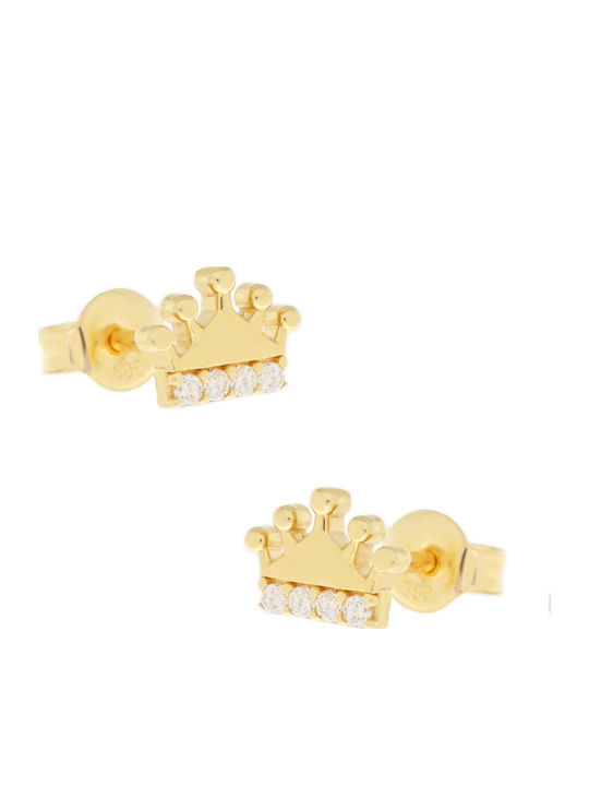 Crowns Earrings K14 Yellow Gold Zircon Stones 5fav.9015or