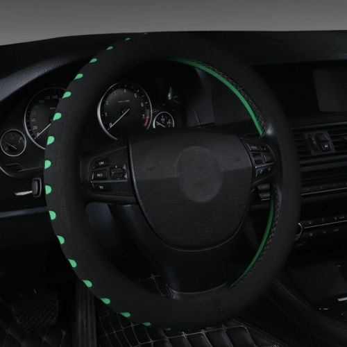 Car Steering Wheel Cover Leather Green with Green Stitching