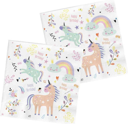 Napkins 33 X 33cm "unicorns & Rainbows" Pack of 20