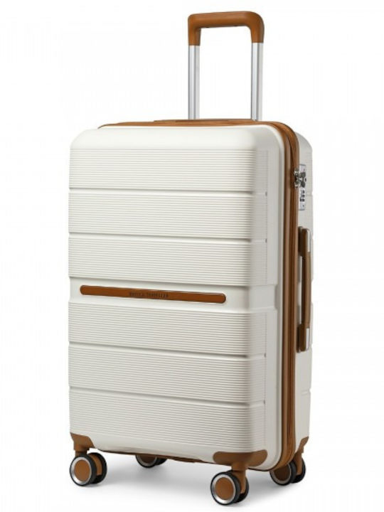 Miss Lulu British Traveller Medium Hard Suitcase Cream With 4 Wheels Height 66cm