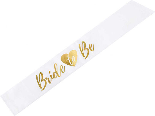 Panglică din satin alb "Bride To Be" litere aurii 75cm