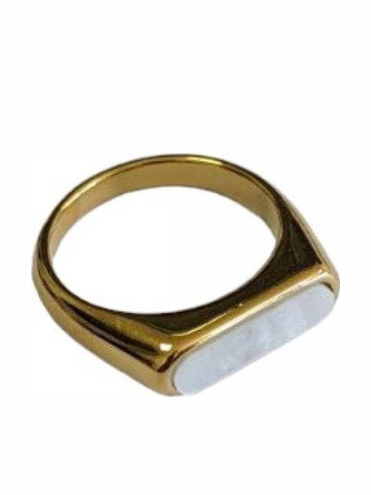 Tatu Moyo Ring with Stones made of Steel Gold P...