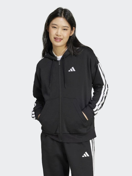 Essentials 3-Stripes Γυναικεία Ζακέτα Φούτερ Μαύρη