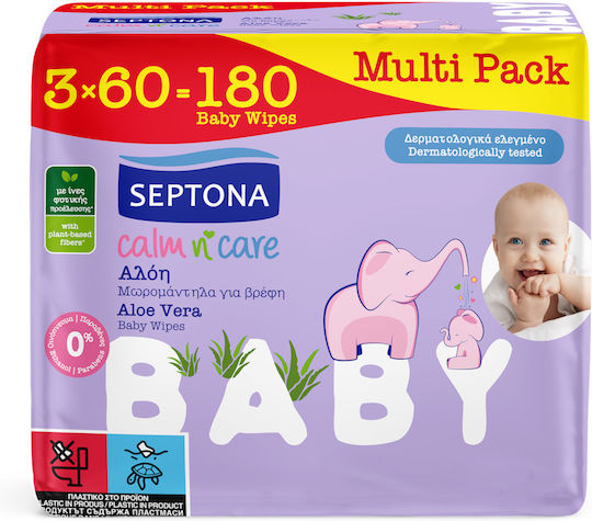 Septona Calm & Care Baby Wipes without Alcohol & Parabens 3x60pcs