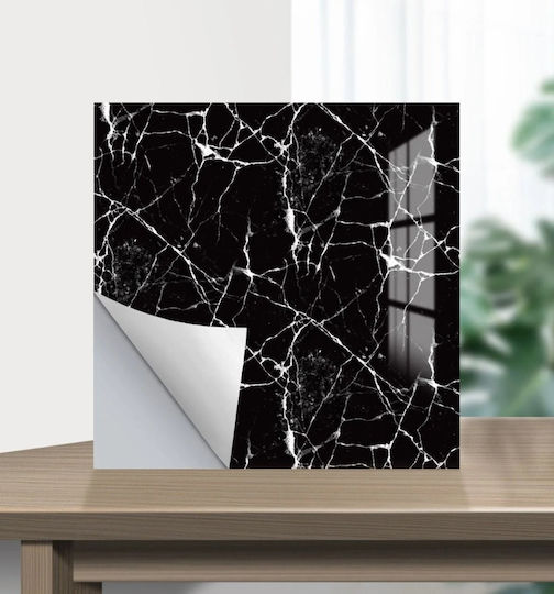 Set 5 Panouri Decorative Autoadezive Marmură Design din PVC 60x60cm Negru Alb Crem