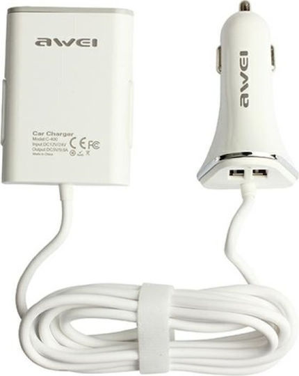 Awei C-400 Φορτιστής Αυτοκινήτου 10W 2.4A με Θύρες: 4xUSB Λευκό Χρώμα
