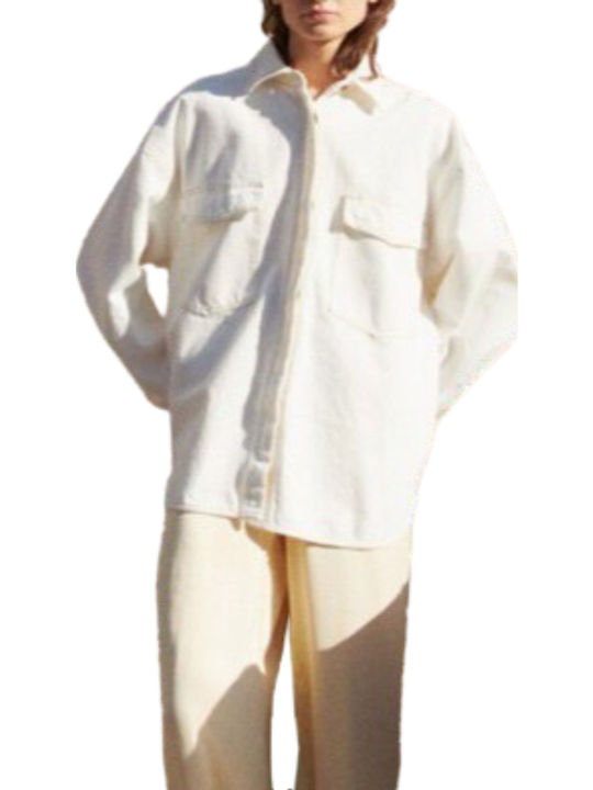 Langärmelig Damen Denim Hemd Offwhite