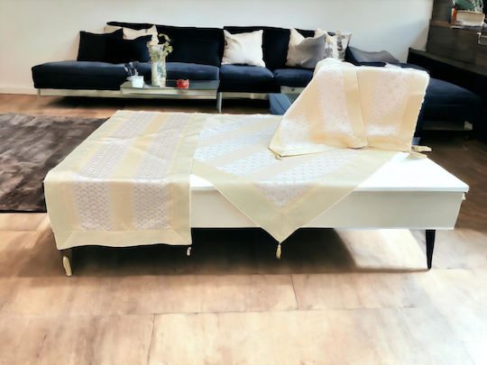 Set aus 7 Satin Jacquard Rand Polene Tischdecken 140x140 + Servietten 60x60 85x Lh2065204
