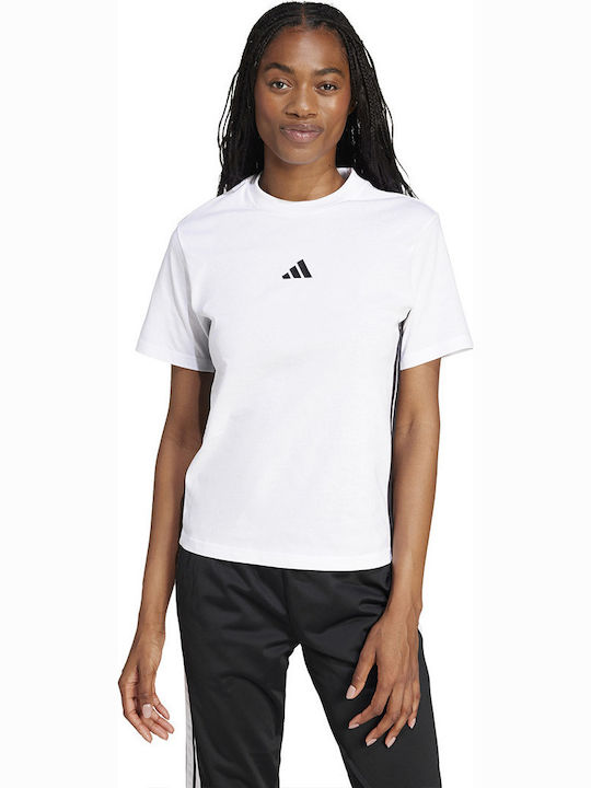 Essentials 3-Stripes Γυναικεία Αθλητική Μπλούζα Κοντομάνικη Λευκό