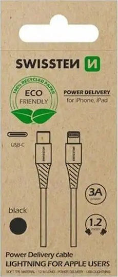 Swissten USB-C to Lightning Cable Μαύρο 1.2m