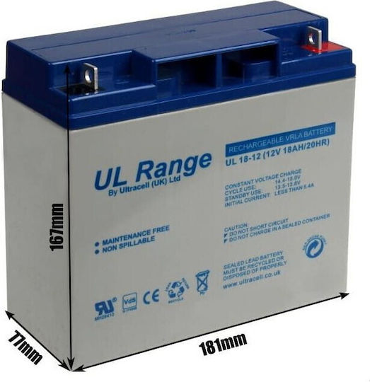 Ultracell Μπαταρία UPS με Χωρητικότητα 18Ah και Τάση 12V 1τμχ