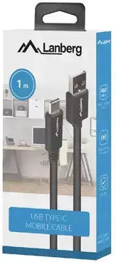 Lanberg USB 2.0 Cable USB-C male - USB-A / USB-C Black 1m (CA-USBO-15CU-0010-BK)