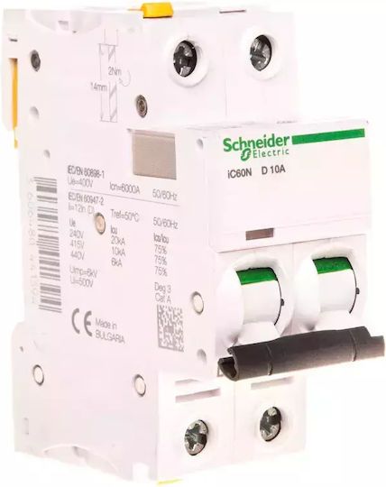 Schneider Electric Automatischer Schutzschalter 10A Zweipolig AC/DC A9F05210