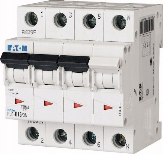 Eaton Disjunctor Automat 3p+n D 16a 6ka Ac Pl6-d16/3n 165035