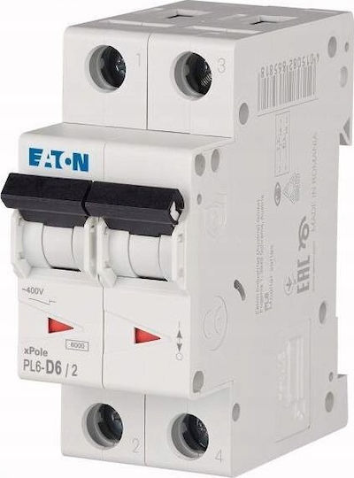 Eaton Automatic Circuit Breaker 2p D 6a 6ka Ac Pl6-d6/2 286576