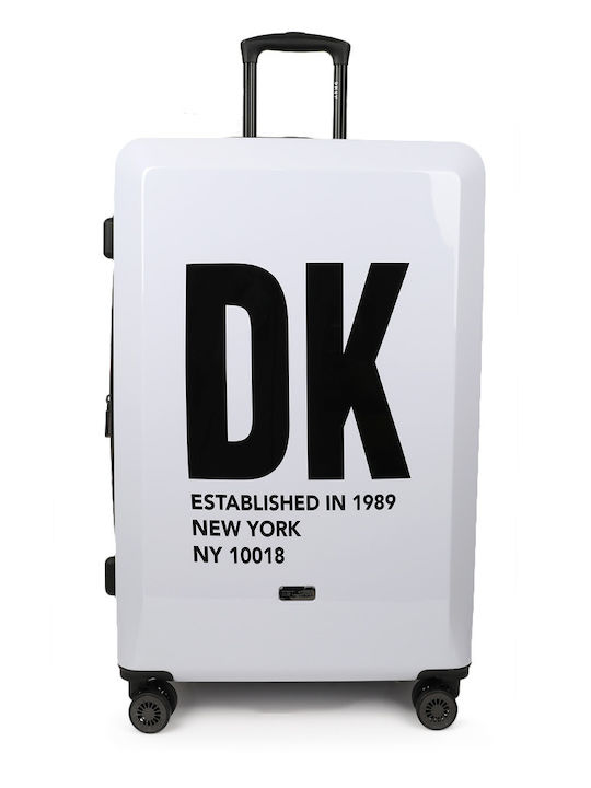 DKNY Голяма Куфара За Пътуване Твърда Бяла/черна С 4 Колела