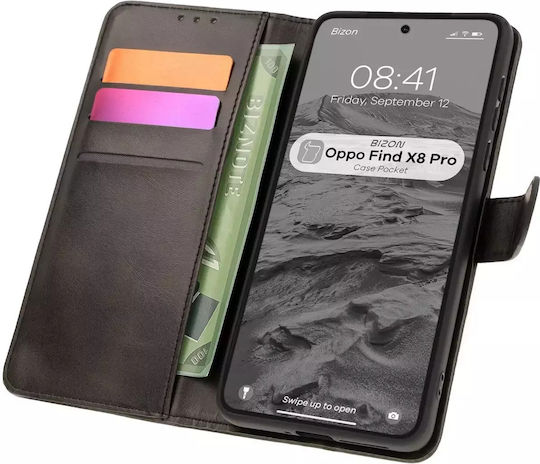 Bizon Case Pocket Wallet Δερματίνης / Σιλικόνης / Tempered Glass Μαύρο (Oppo Find X8 Pro)