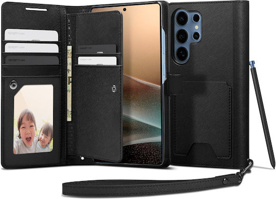 Spigen Wallet S Synthetisches Leder / Leder Schwarz (Galaxy S25 Ultra,Samsung S25 Ultra)