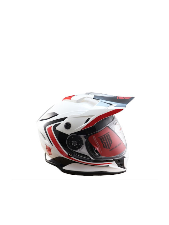 STR Enduro Tourer White/Red Cască Moto Motocross ECE 22.06