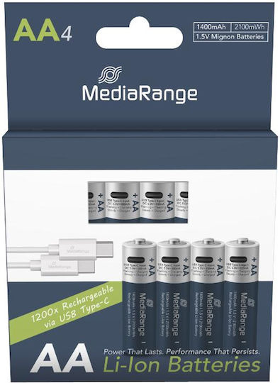 MediaRange Επαναφορτιζόμενες Μπαταρίες AA Li-ion 1400mAh 1.5V 4τμχ