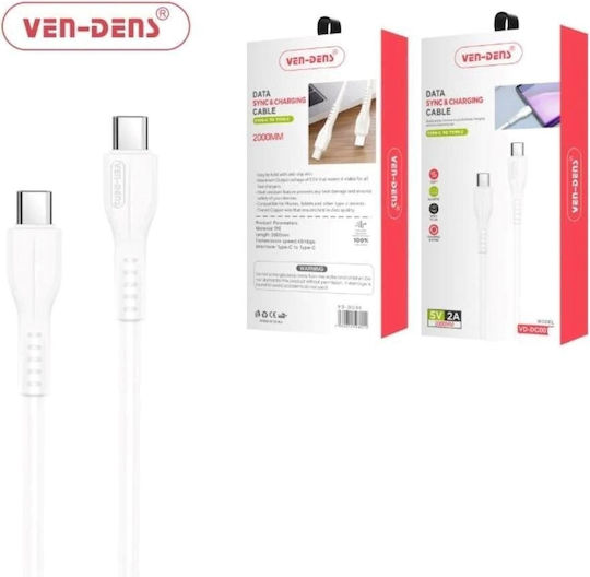 Ven-Dens USB 2.0 Cable USB-C male - USB-C Λευκό 2m