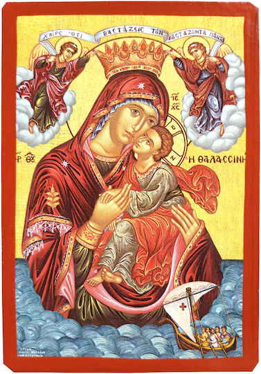 Jungfrau Maria Christus Glykophilousa Die Seefahrerin "Flache Ikone Kategorie Papier Tal Nr. 00 Dimension 6,5cm X 9,5cm" Holz MDF Ikone S&k Byzantinische Ikonen