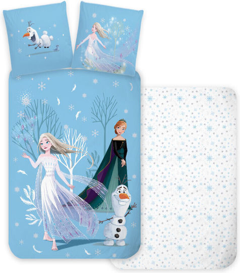 Disney Frozen Snowing Day Комплект Детски Плик за Завивка Единичен с Калъфка Памучен Светлосин 100x135бр