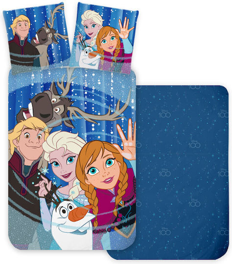 Disney Frozen Friends Set Kids Duvet Cover Single with Pillowcase Cotton Blue 100x135cm