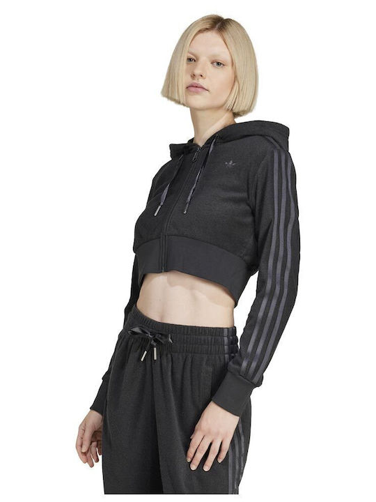 adidas Скъсена Дамска Суитшърт Жакет Худи Carbon
